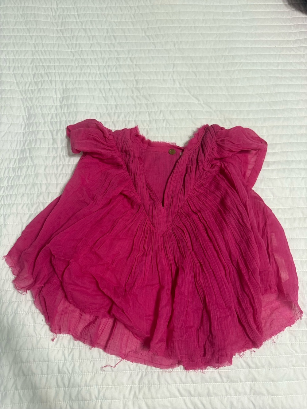 Free People Fuchsia Crinkled Gauze V-Neck Top